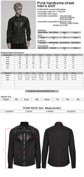 WY-1774CCM Punk Shirts Studded Leather Accent Button-Up Long Sleeve Top